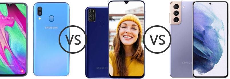 Samsung Galaxy A40 vs Samsung Galaxy M21 vs Samsung Galaxy S21 5G - Phone  Comparison