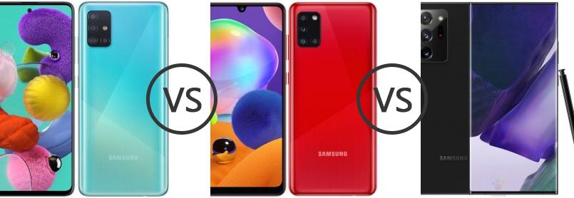 Samsung Galaxy A51 vs Samsung Galaxy A31 vs Samsung Galaxy Note20 Ultra 5G  - Phone Comparison