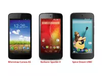 Micromax Canvas A1, Karbonn Sparkle V, Spice Dream UNO Android One smartphones now available online.