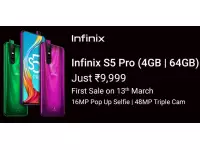 Infinix has launched Infinix S5 Pro in India at Rs. 9999 with 6.53-inch Full HD+ display, Android 10, 48MP triple rear cameras, 16MP pop-up front camera