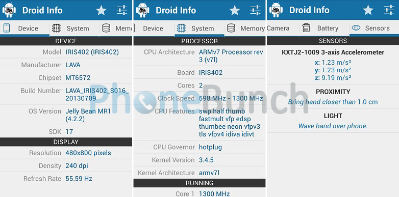 Droid Info Hardware Details