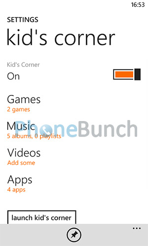 Kids Corner Settings